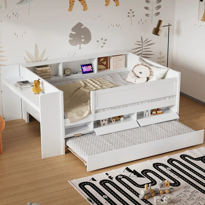 White twin daybed with drawers, trundle, headboard storage and study desk USB charging on Tampa Home & Garden Store