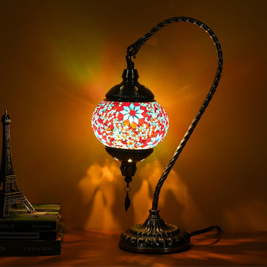 Turkish Mosaic Table Lamp – Swan Neck Moroccan Bedside Light with LED Bulb - Tampa Home & Garden Store