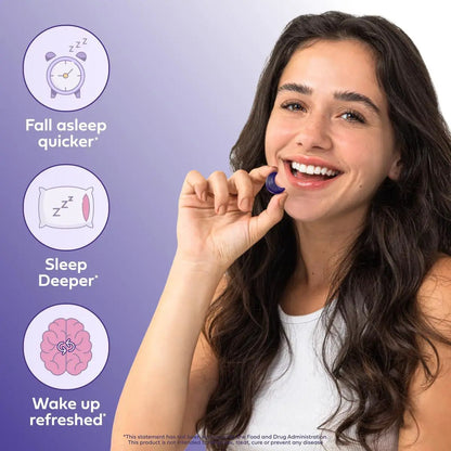 Melatonin soft candy 5g by FLIPSTYLEZLLC; smiling woman holds a purple candy on Tampa Home & Garden Store