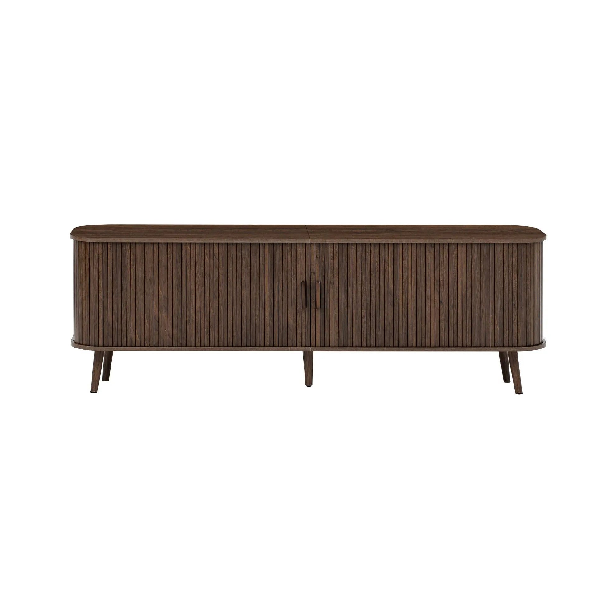 70 inch TV stand dark brown wood media center with ribbed panel doors and tapered legs on Tampa Home & Garden Store