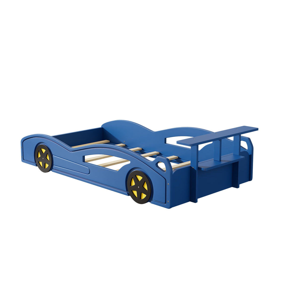 Blue Race Car Platform Bed with wheel accents by HouseOfZazla on Tampa Home & Garden Store