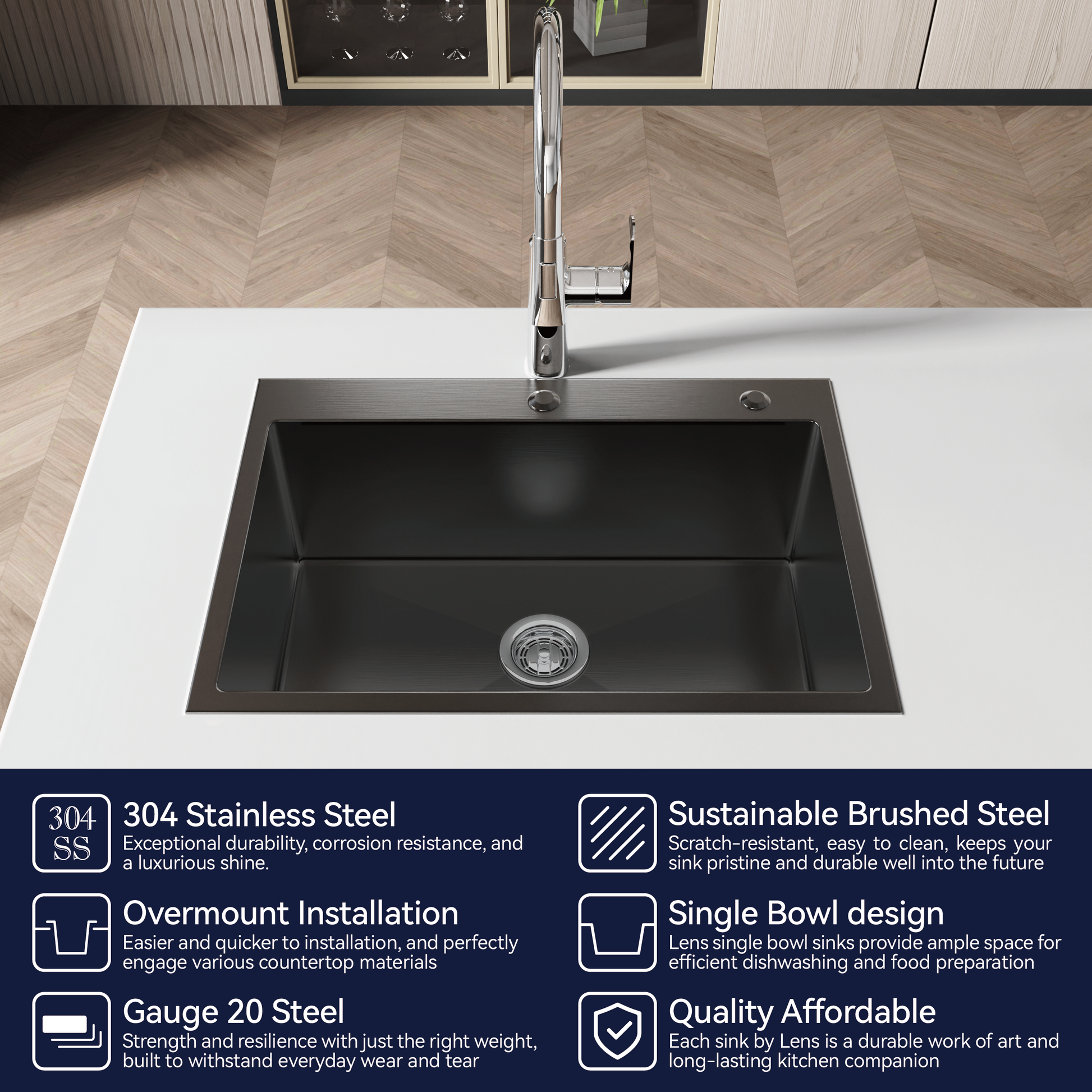 Stainless steel kitchen sink 27x19, single bowl, overmount by HouseOfZazla with chrome faucet on Tampa Home & Garden Store