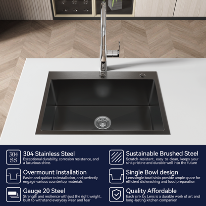 Stainless steel kitchen sink 27x19, single bowl, overmount by HouseOfZazla with chrome faucet on Tampa Home & Garden Store