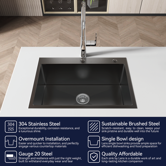 Stainless steel kitchen sink 27x19, single bowl, overmount by HouseOfZazla with chrome faucet on Tampa Home & Garden Store