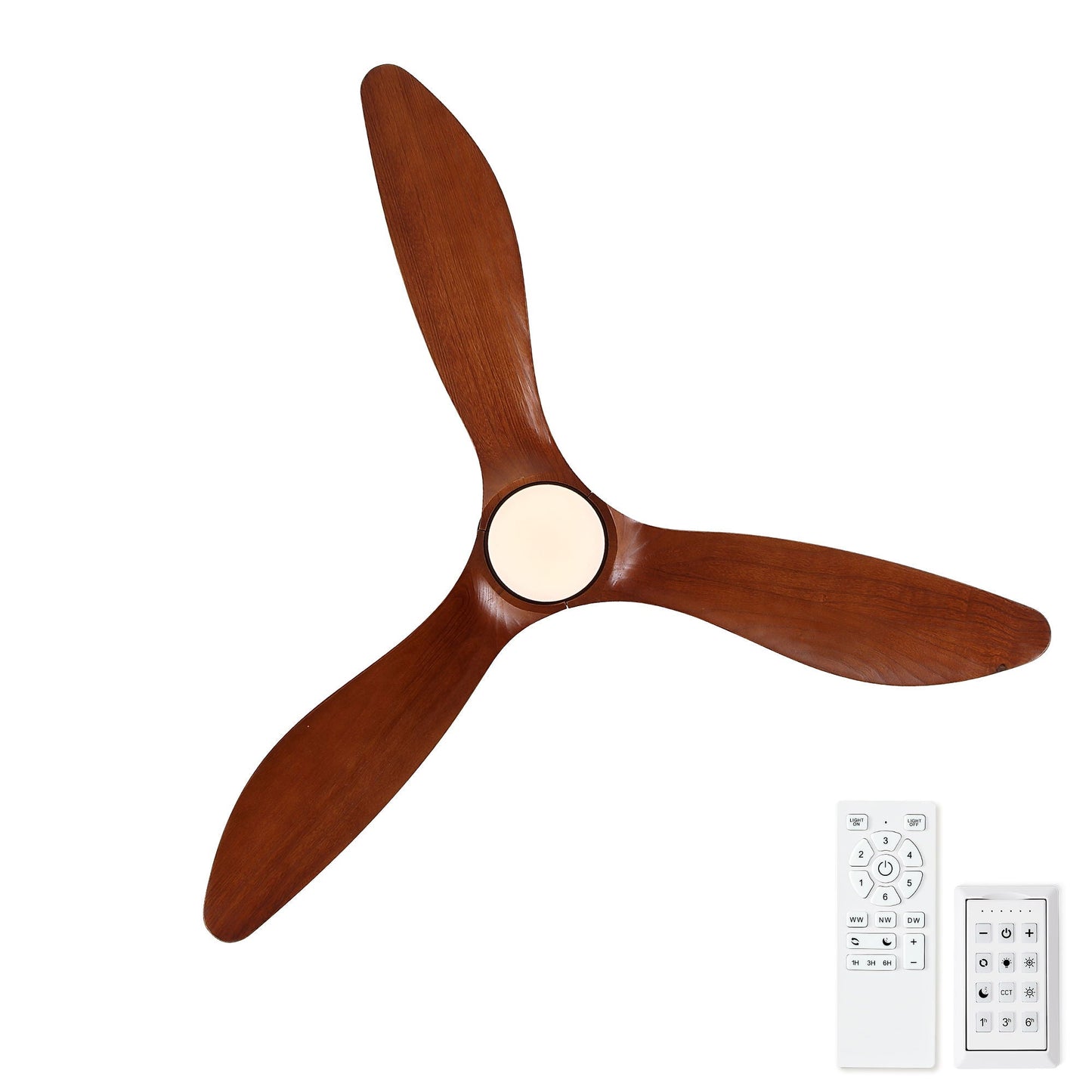 Low profile flush mount ceiling fan with wood-finish blades and round lights remote included on Tampa Home & Garden Store