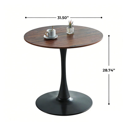 Mid-Century Tulip Table with round wood top on black pedestal base plus cup and plant on Tampa Home & Garden Store