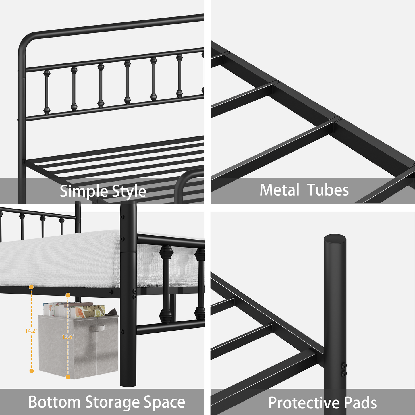 Metal full-size bed frame with headboard and under-bed storage by HouseOfZazla in black steel on Tampa Home & Garden Store