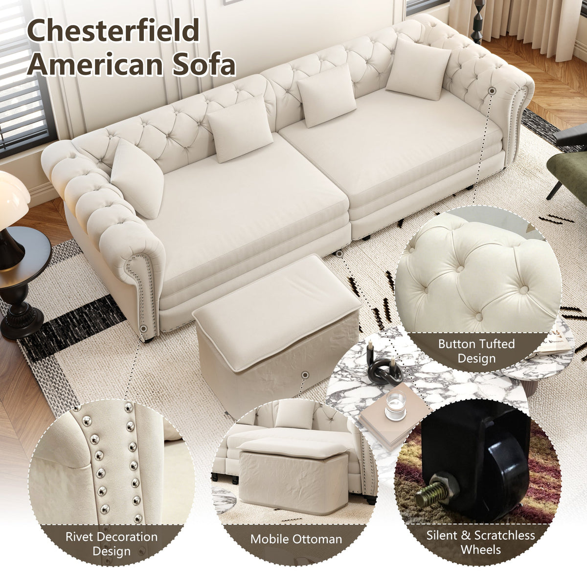 Designer Velvet Chesterfield Sofa and Bed