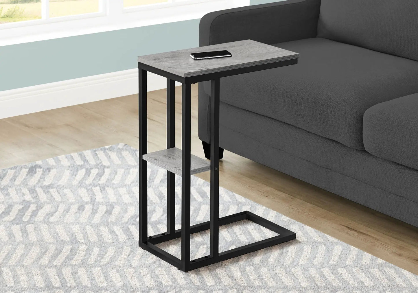 C Shaped Accent Table Marble Look and Modern