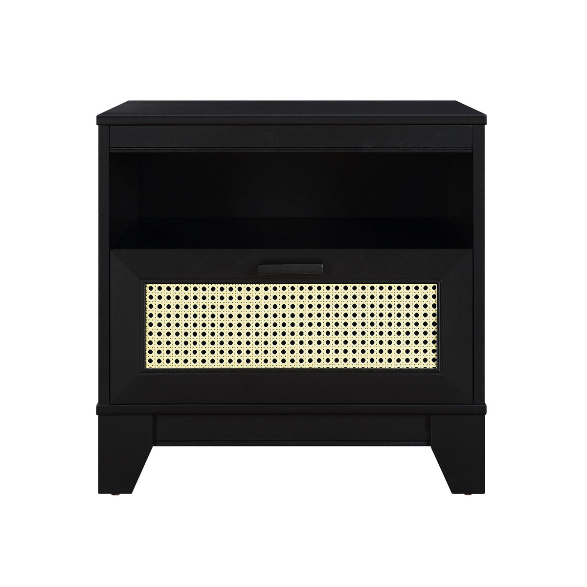 Modern Cane Accent Nightstand 1 Drawer, black finish with cane-front panel, HouseOfZazla on Tampa Home & Garden Store