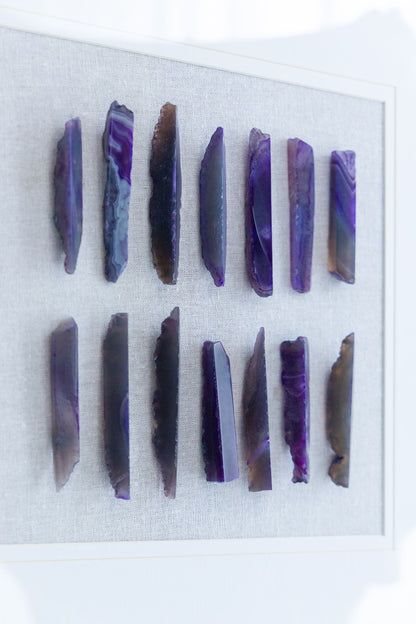 Grace Purple Agate Shadow Boxes Wall Art set of 2 with purple agate slices on linen backdrop on Tampa Home & Garden Store