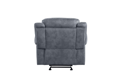 Zubaida Two-Tone Glider Recliner chair, gray fabric upholstery with metal glide base on Tampa Home & Garden Store