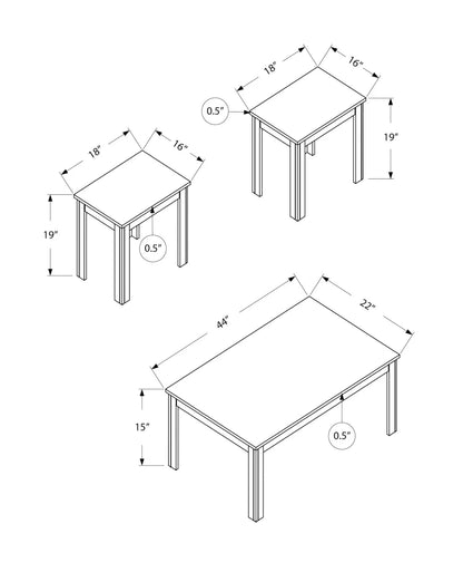 3-piece oak table set for coffee, end, and side tables in transitional style; schematic on Tampa Home & Garden Store