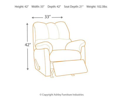 Darcy rocker recliner line drawing by Unique Piece Furniture, 42 in high, 33 in wide, 42 in deep on Tampa Home & Garden Store