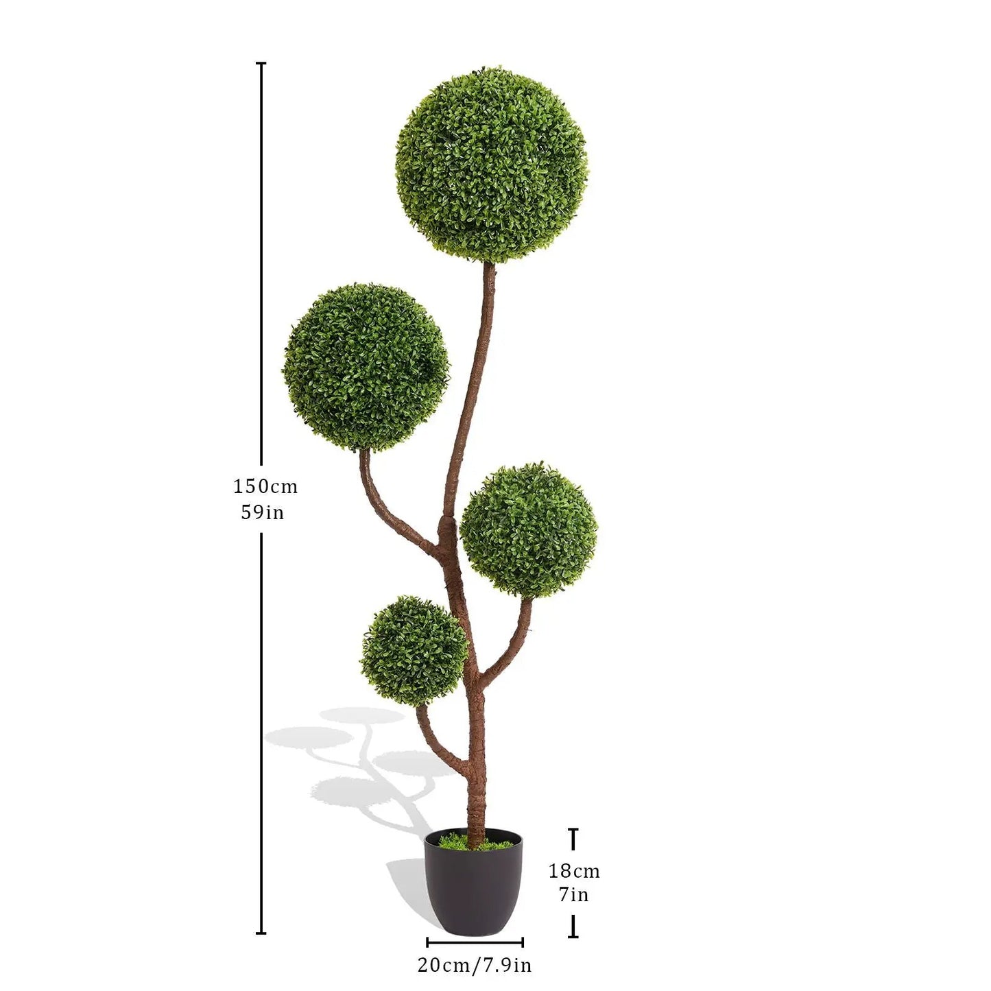 Artificial boxwood topiary tree triple ball foliage, green, 150 cm tall in brown trunk pot on Tampa Home & Garden Store