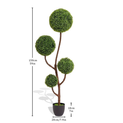 Artificial boxwood topiary tree triple ball foliage, green, 150 cm tall in brown trunk pot on Tampa Home & Garden Store