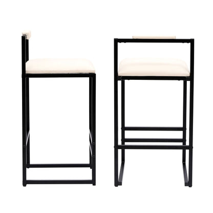 Set of 2 counter-height bar stools with black metal frames and white cushioned seats on Tampa Home & Garden Store