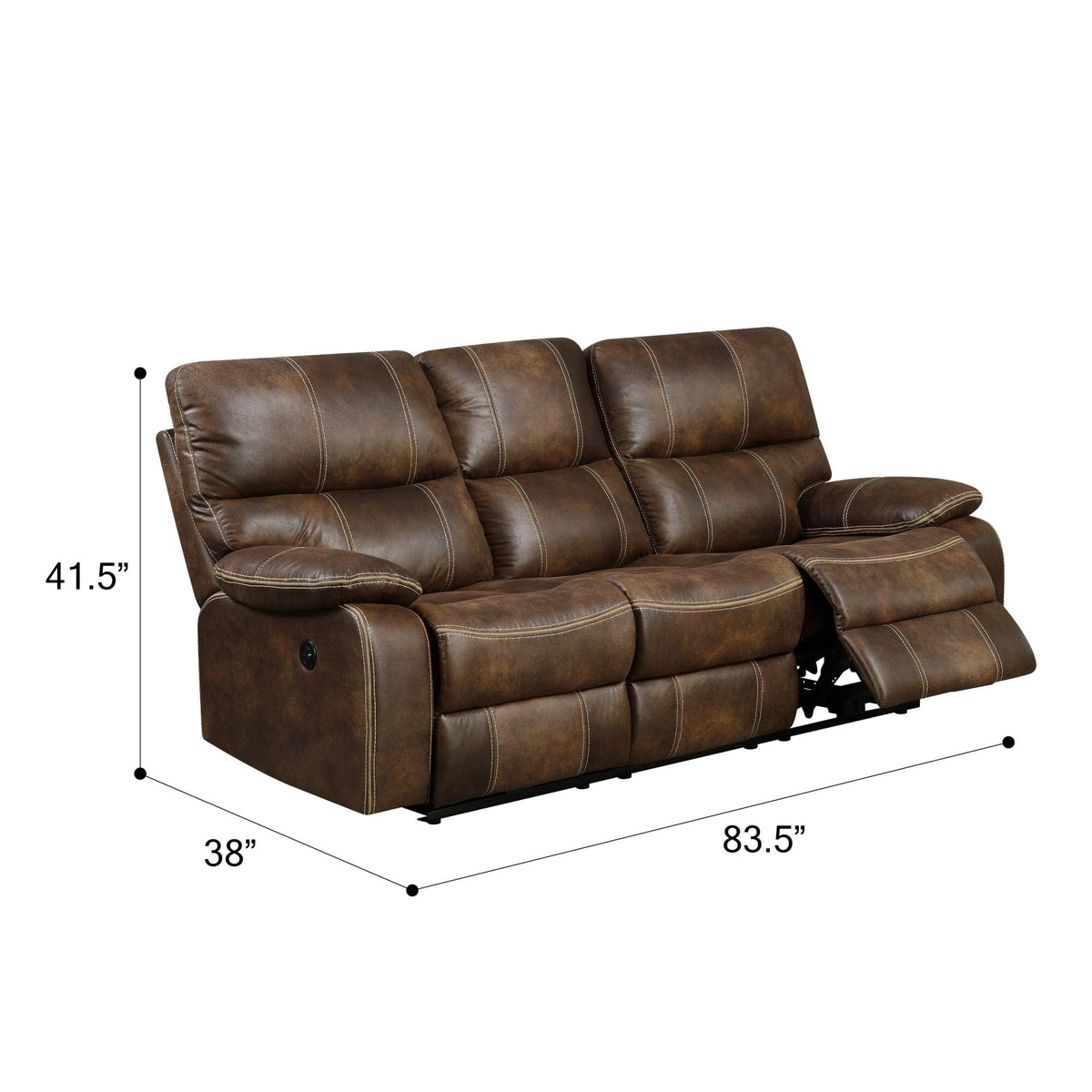 Reclining sofa brown leather by HouseOfZazla with USB charging, hidden storage on Tampa Home & Garden Store
