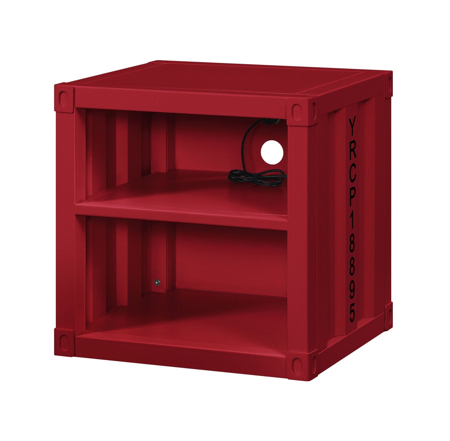 Cargo Nightstand With USB, red metal crate-style nightstand by HouseOfZazla with open shelf on Tampa Home & Garden Store