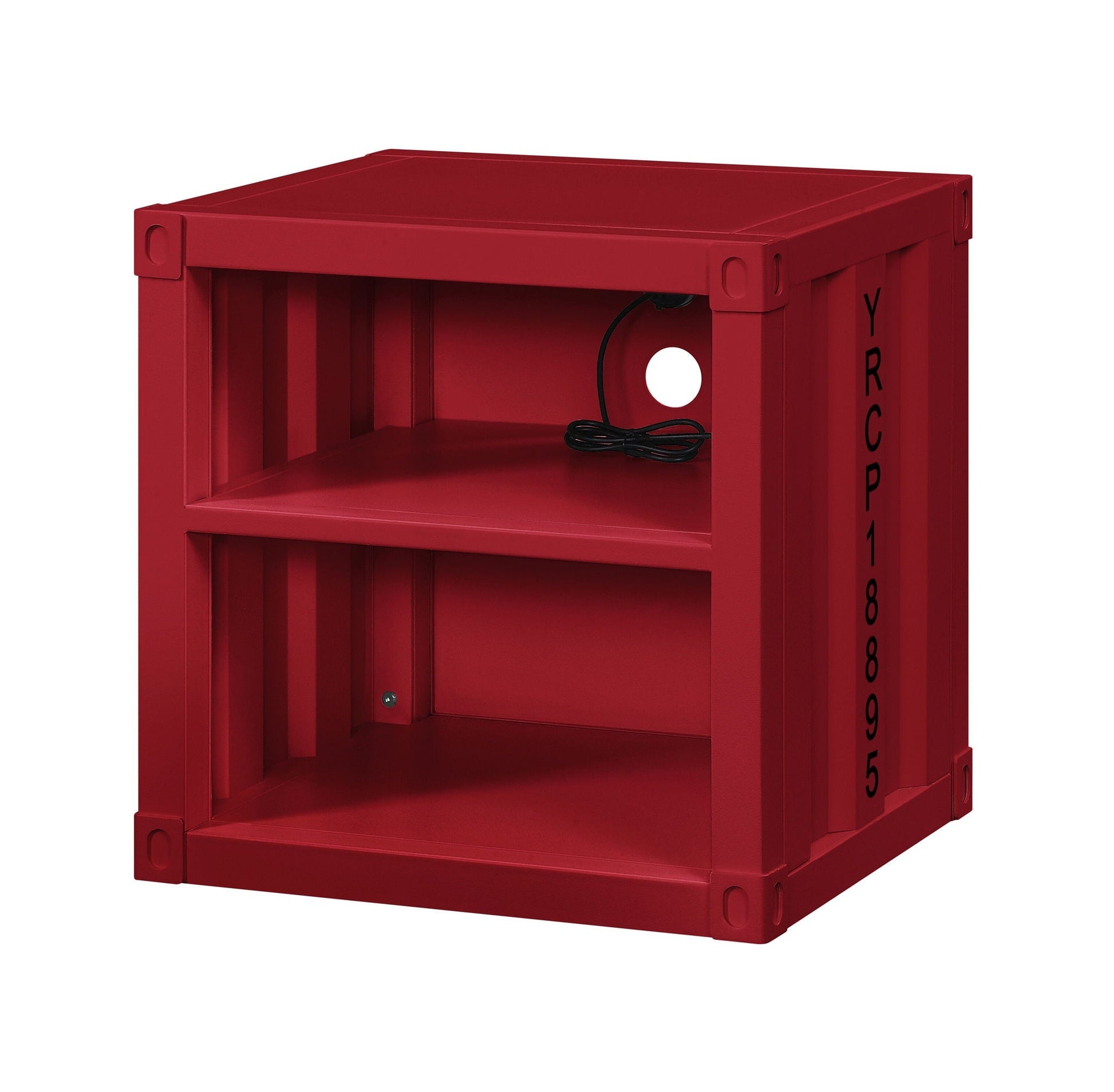 Cargo Nightstand With USB, red metal crate-style nightstand by HouseOfZazla with open shelf on Tampa Home & Garden Store
