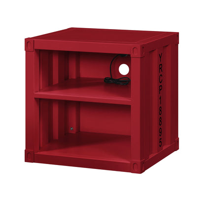 Cargo Nightstand With USB, red metal crate-style nightstand by HouseOfZazla with open shelf on Tampa Home & Garden Store