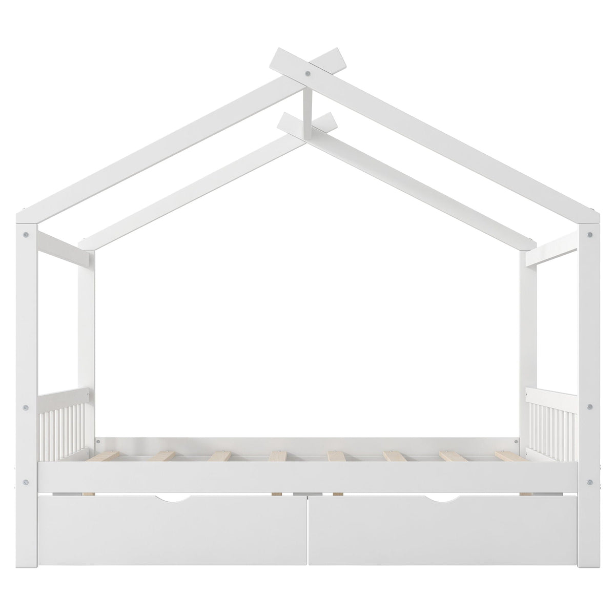 House Style Platform Bed HouseOfZazla with headboard, footboard, 2 drawers, roof design on Tampa Home & Garden Store