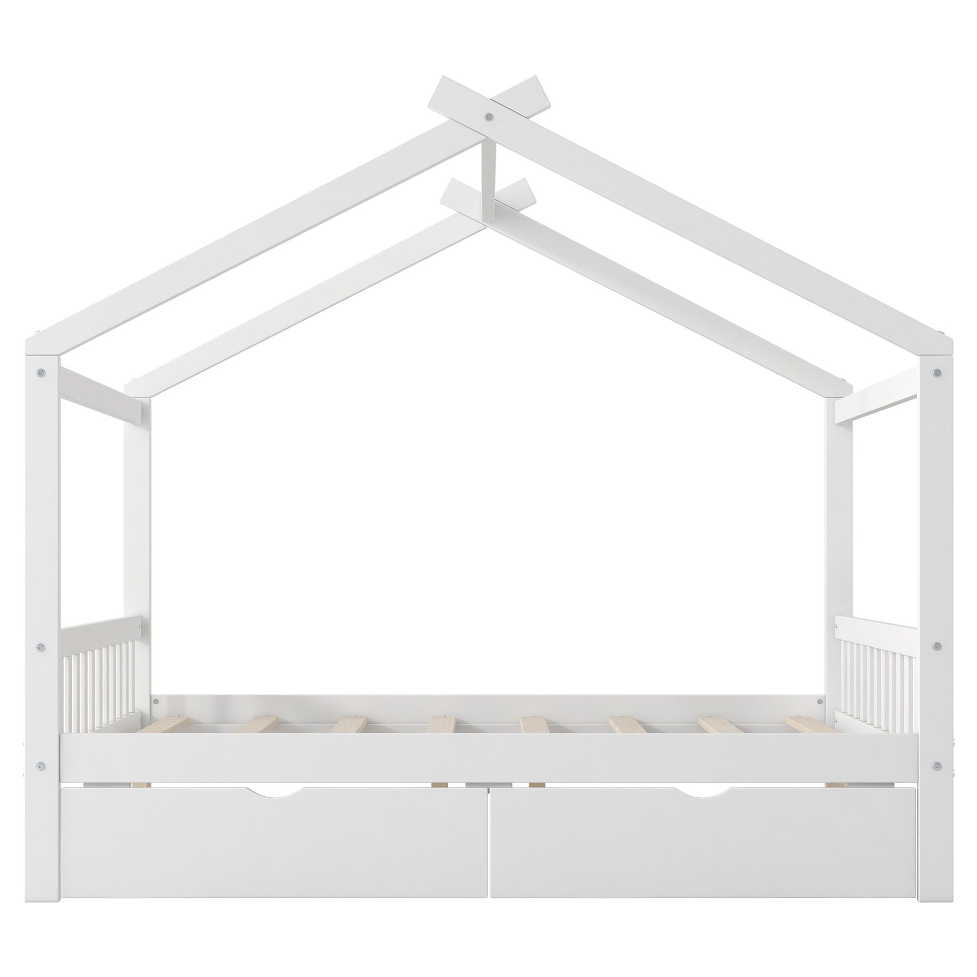 House Style Platform Bed HouseOfZazla with headboard, footboard, 2 drawers, roof design on Tampa Home & Garden Store