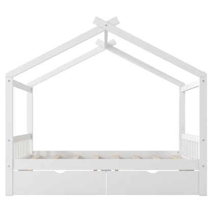 House Style Platform Bed HouseOfZazla with headboard, footboard, 2 drawers, roof design on Tampa Home & Garden Store