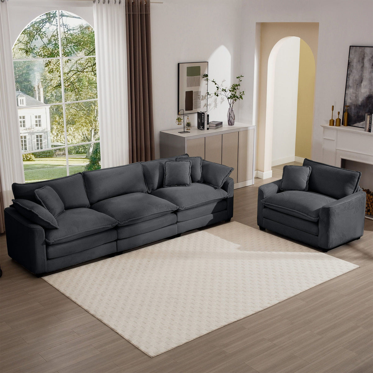 Elegant oversized 3-piece sectional sofa set by HouseOfZazla with deep seats in charcoal on Tampa Home & Garden Store