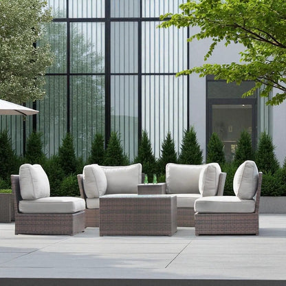 Modern patio rattan sectional with gray cushions on wicker by Unique Piece Furniture, 2 pc set on Tampa Home & Garden Store