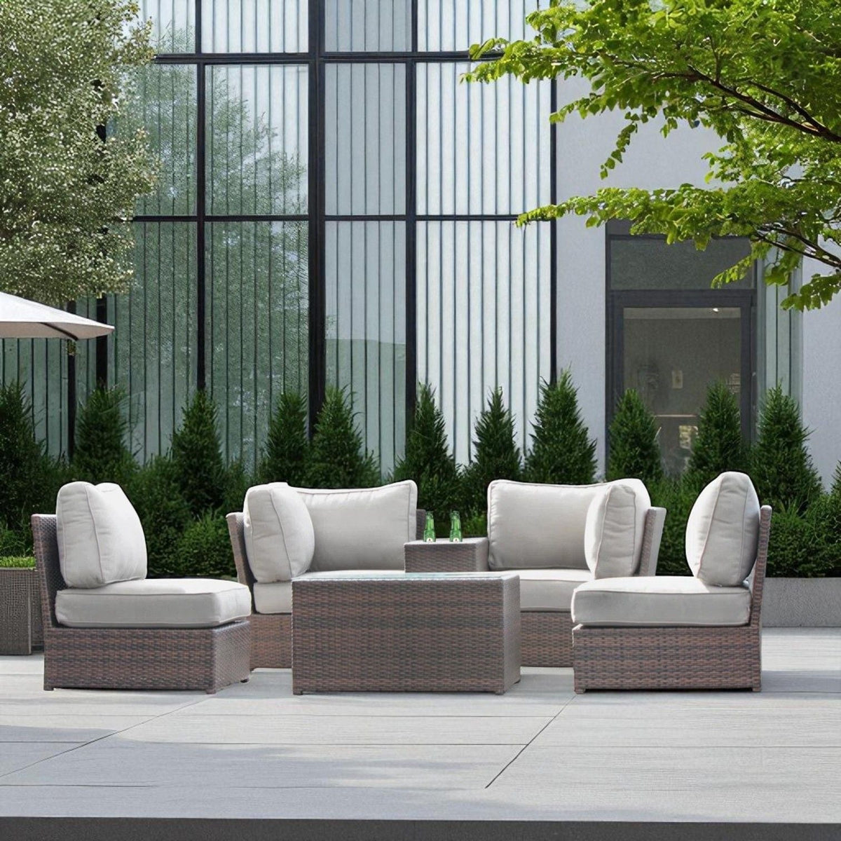 Comfortable Modern Patio Rattan Sectional Set with gray cushions and wicker by HouseOfZazla on Tampa Home & Garden Store