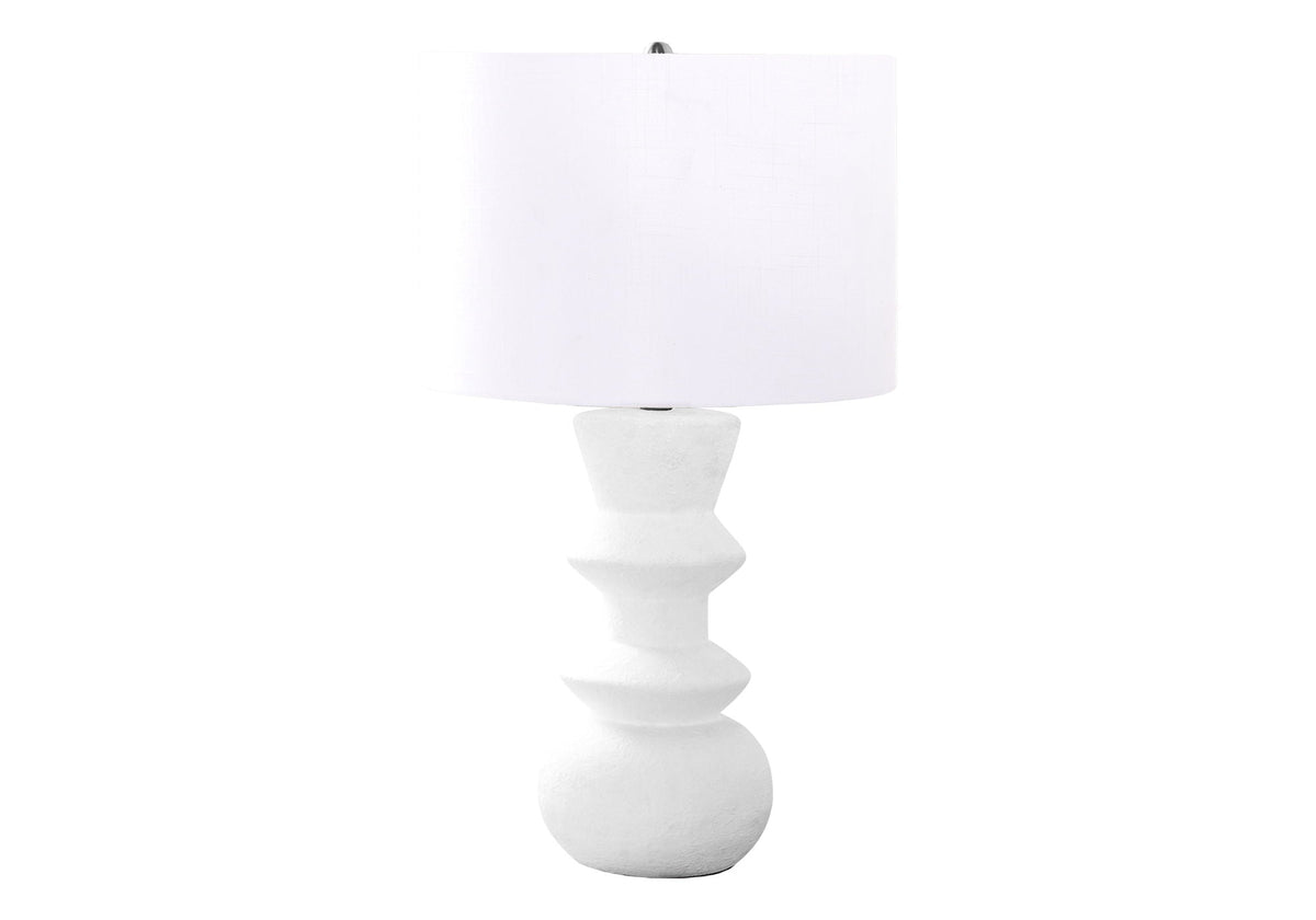 HouseOfZazla ceramic contemporary table lamp with white drum shade and sculpted stacked base on Tampa Home & Garden Store