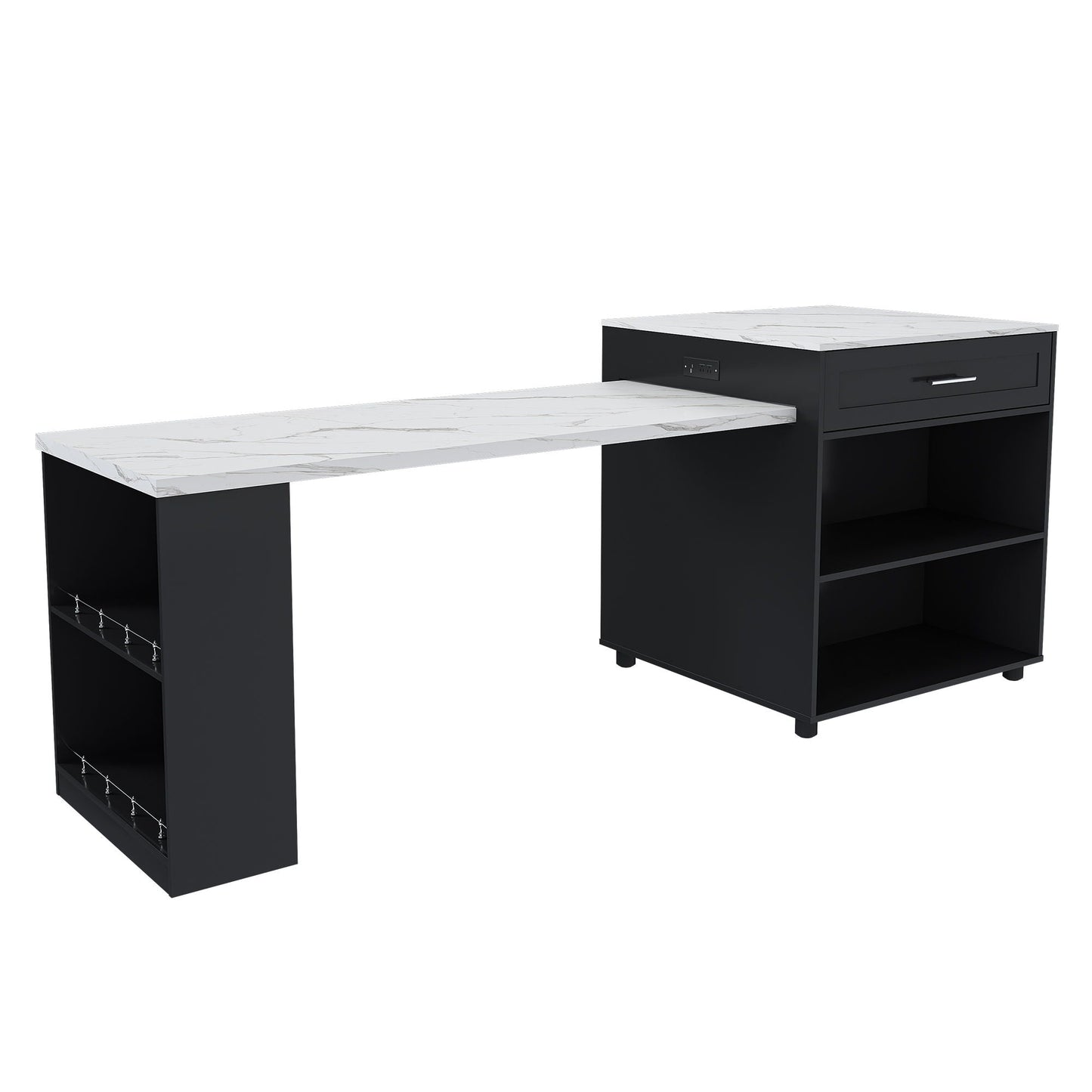 Expandable kitchen island with power outlet, black base and marble top by HouseOfZazla on Tampa Home & Garden Store