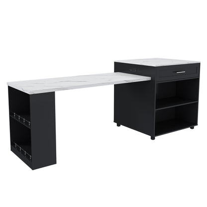 Expandable kitchen island with power outlet, black base and marble top by HouseOfZazla on Tampa Home & Garden Store