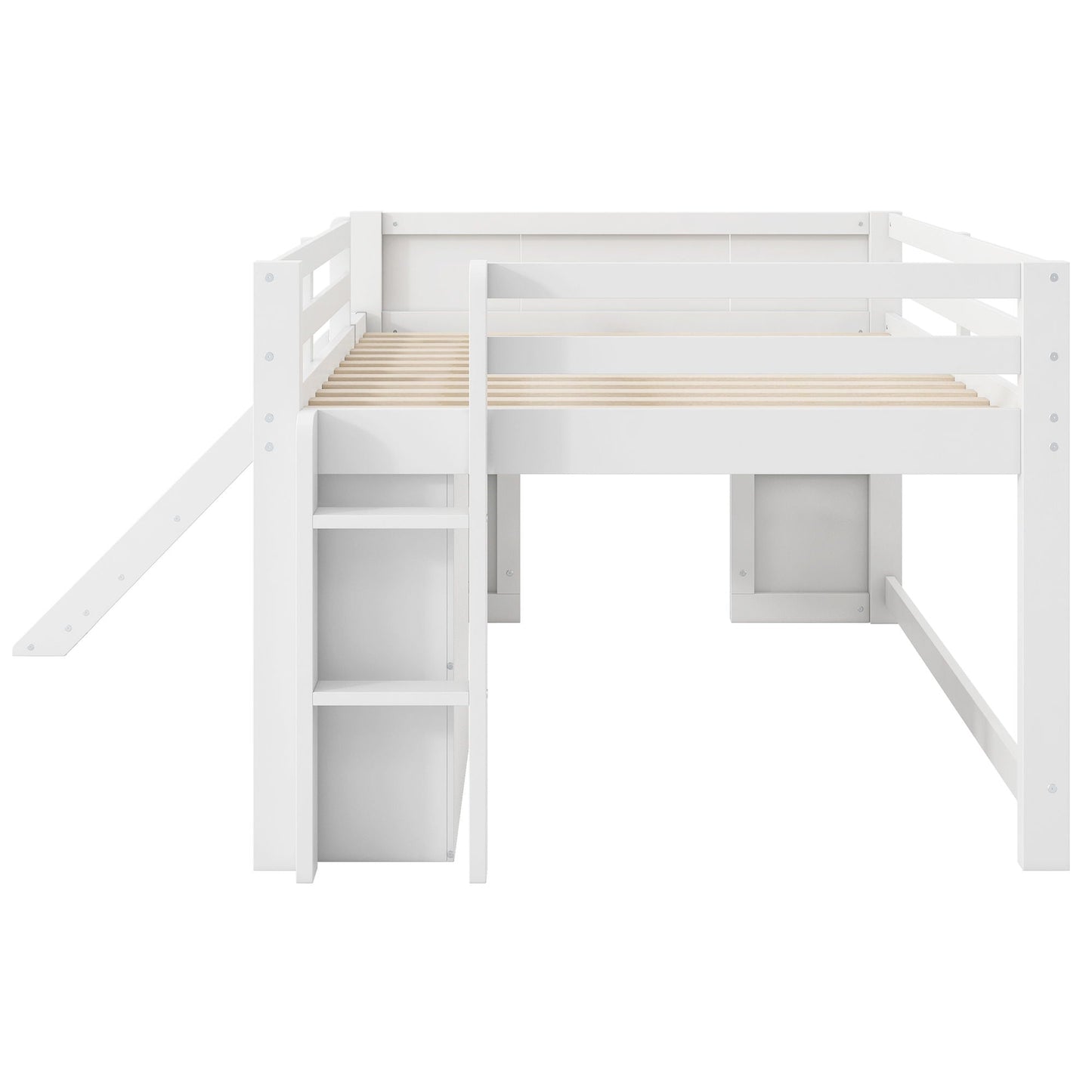 Modern low loft bed frame in white with ladder and slatted bed base on Tampa Home & Garden Store