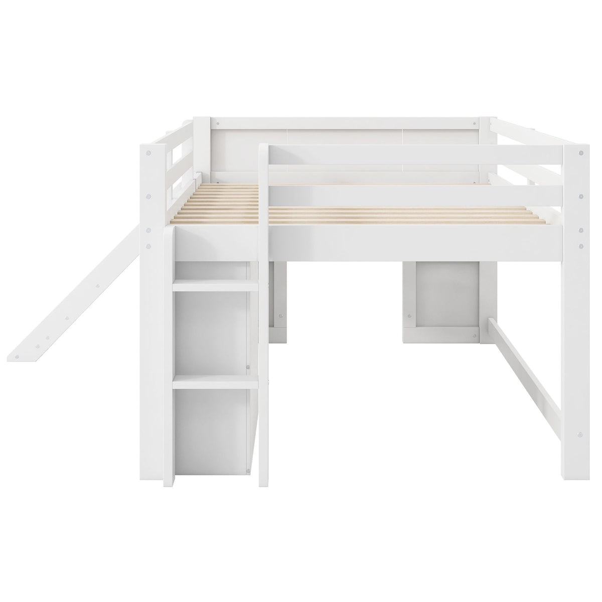 Modern low loft bed frame in white with ladder and slatted bed base on Tampa Home & Garden Store