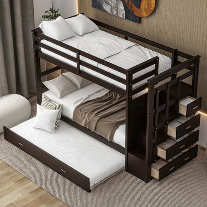 Bunk Bed With Trundle and Staircase Space Saving