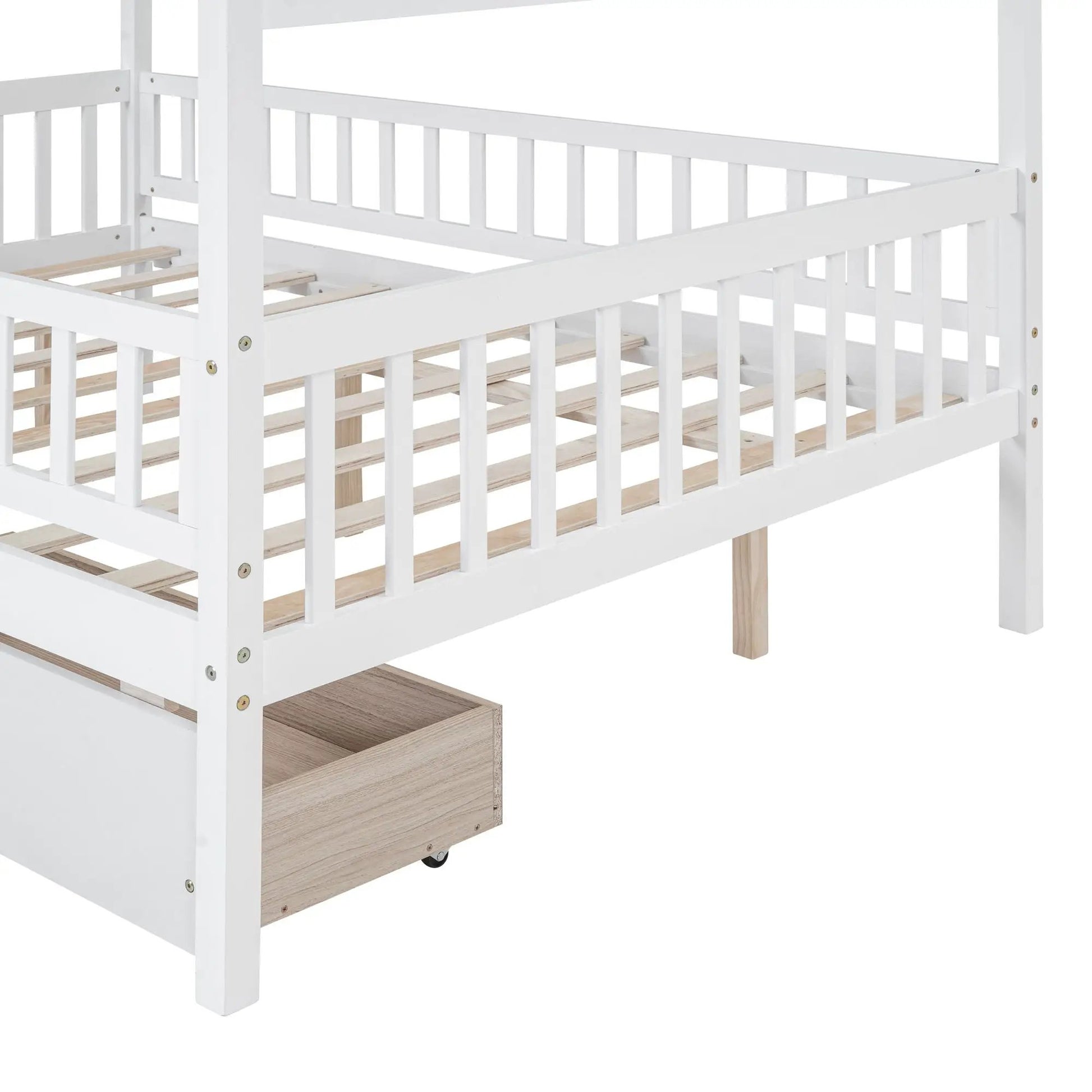 House bed with 2 drawers, white frame and natural wood fronts by Unique Piece Furniture on Tampa Home & Garden Store