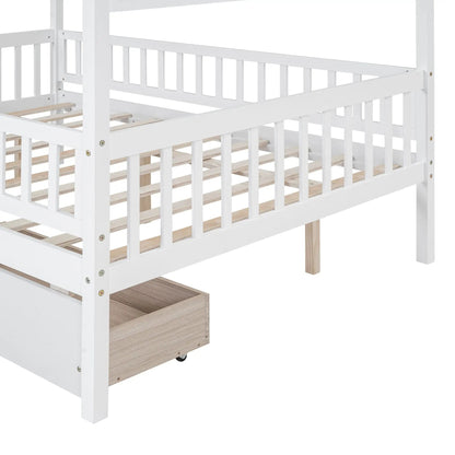 House bed with 2 drawers, white frame and natural wood fronts by Unique Piece Furniture on Tampa Home & Garden Store