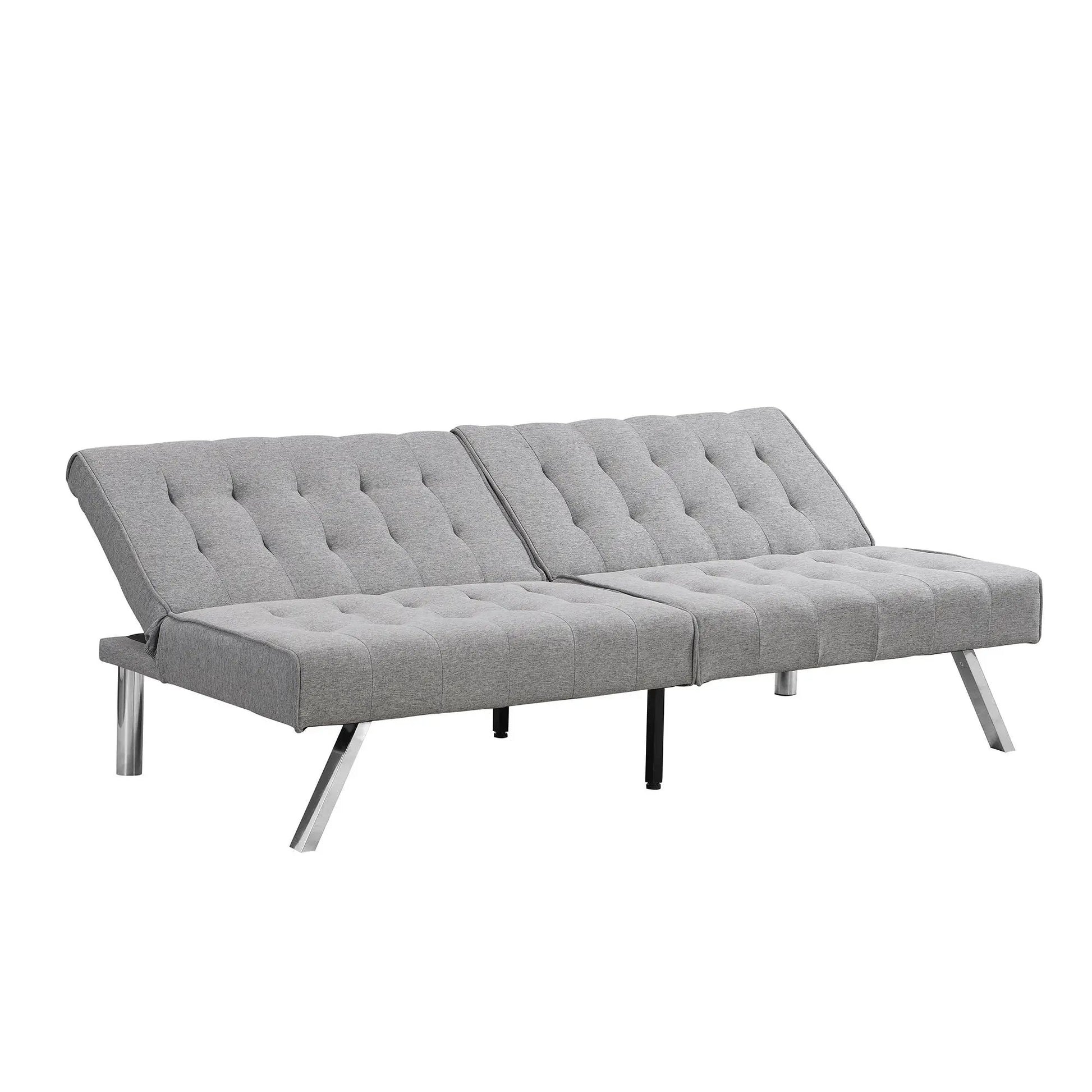 Futon sofa bed in gray tufted fabric with metal legs by Unique Piece Furniture on Tampa Home & Garden Store