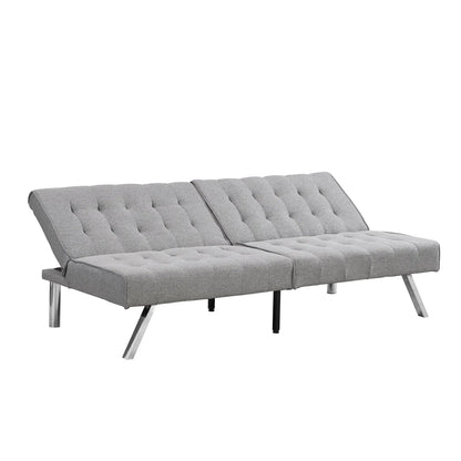 Futon sofa bed in gray tufted fabric with metal legs by Unique Piece Furniture on Tampa Home & Garden Store