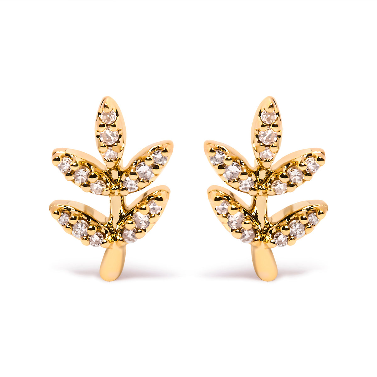 10K yellow gold leaf-branch stud earrings with diamond accents 1/10 cttw, H-I I1-I2 clarity on Tampa Home & Garden Store