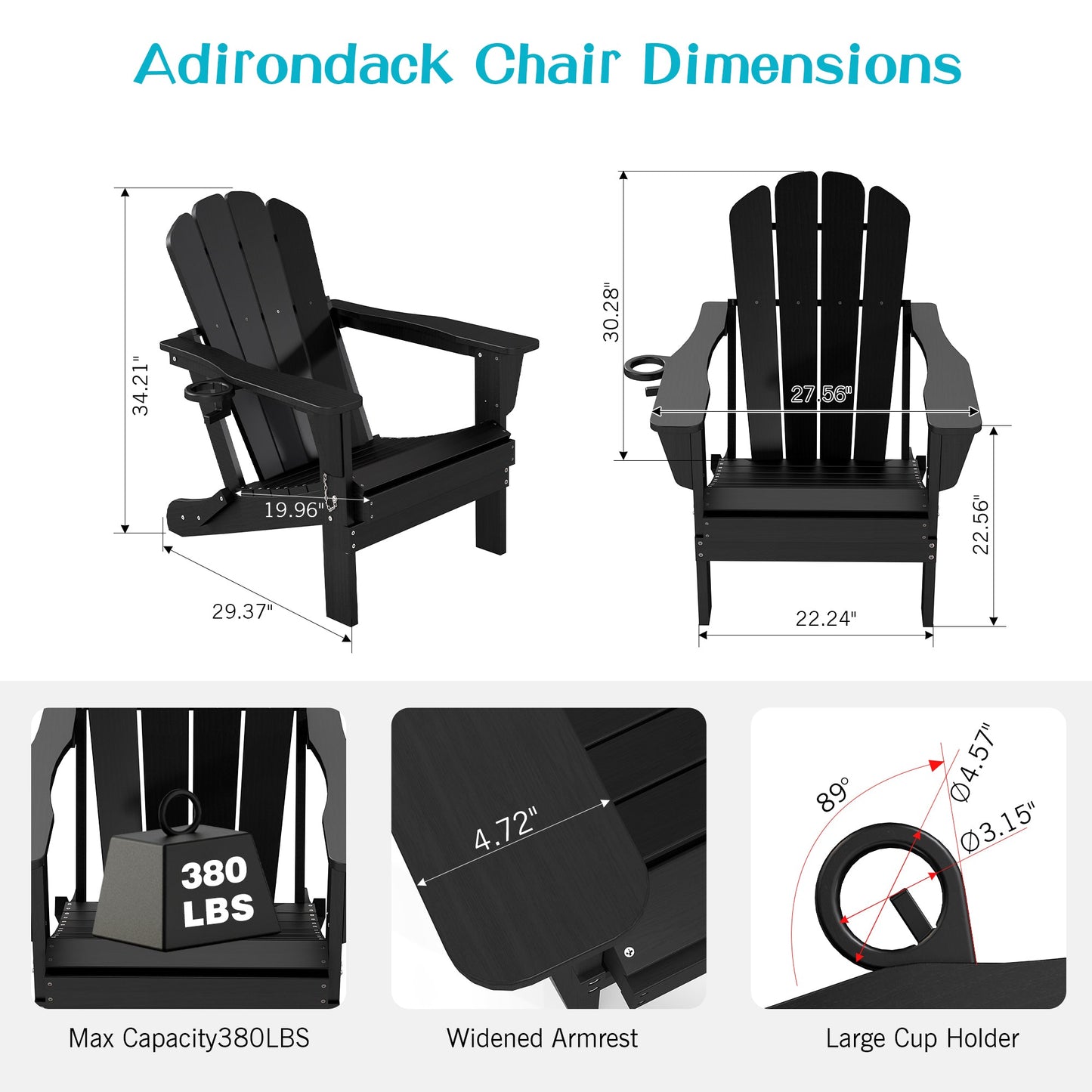 Folding Black Hdpe Adirondack Chair And Cup