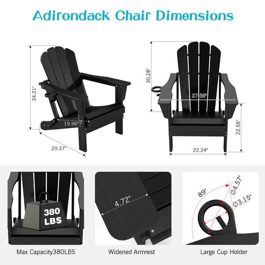 Adirondack Chairs Set of 2 black HDPE folding outdoor chairs with cup holder HouseOfZazla on Tampa Home & Garden Store