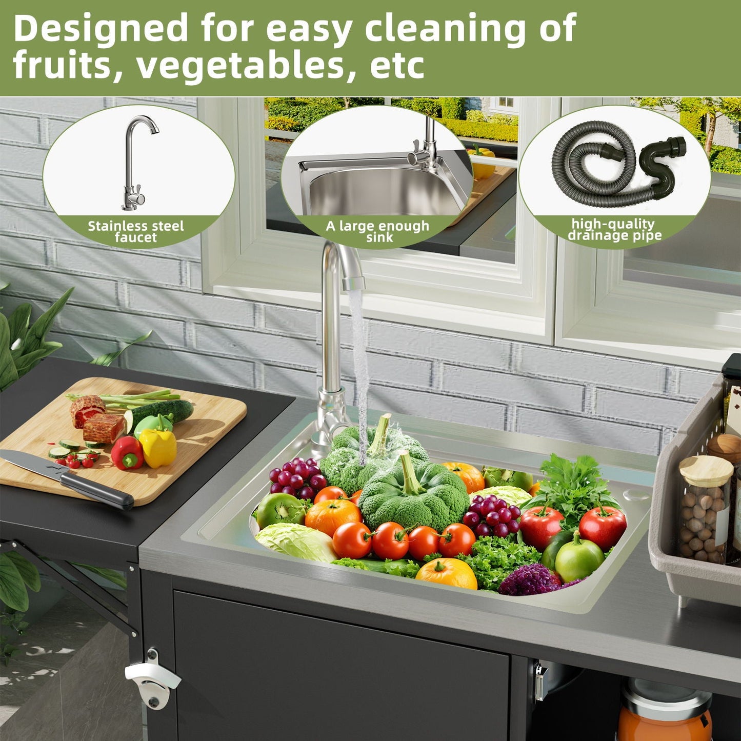 Outdoor Stainless Steel Grill Table and Sink