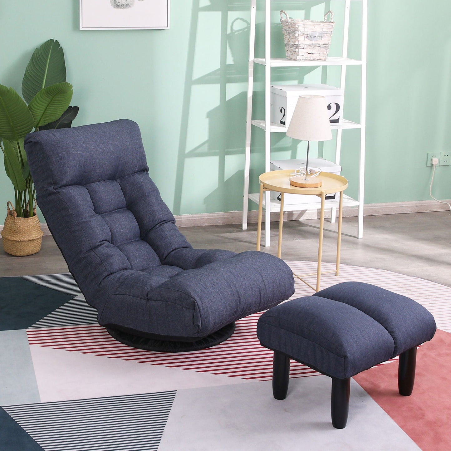 Adjustable Japanese reclining floor chair with dark blue fabric and metal frame by HouseOfZazla on Tampa Home & Garden Store