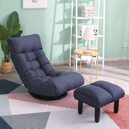 Adjustable Japanese reclining floor chair with dark blue fabric and metal frame by HouseOfZazla on Tampa Home & Garden Store