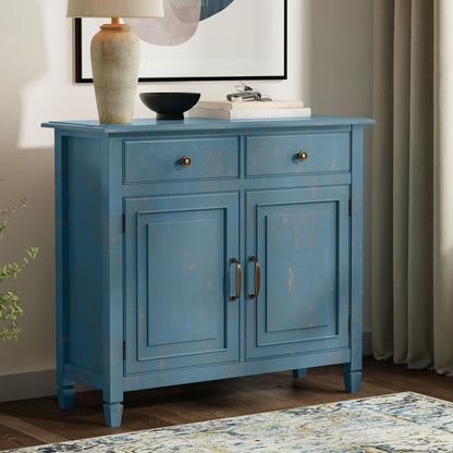 Connaught Entryway Storage Cabinet in distressed blue with brass hardware on Tampa Home & Garden Store