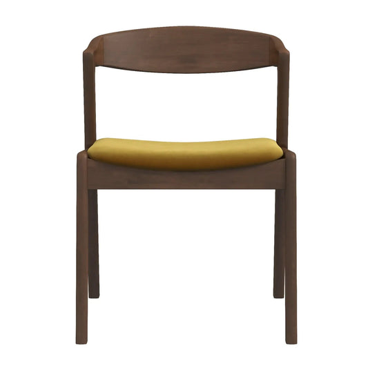 Dakota mid-century modern dining chairs set of 2, dark wood frame with yellow upholstery on Tampa Home & Garden Store