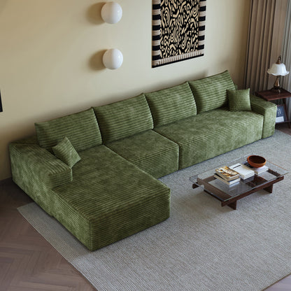 135in Cloud Sectional Couch with L-Shape Chaise in green corduroy by HouseOfZazla on Tampa Home & Garden Store